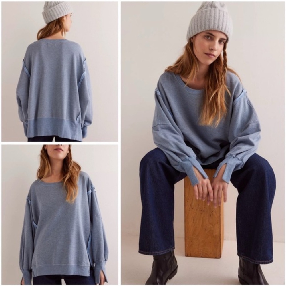 Free People Light Blue Camden sweatshirt. oversized - Picture 2 of 8